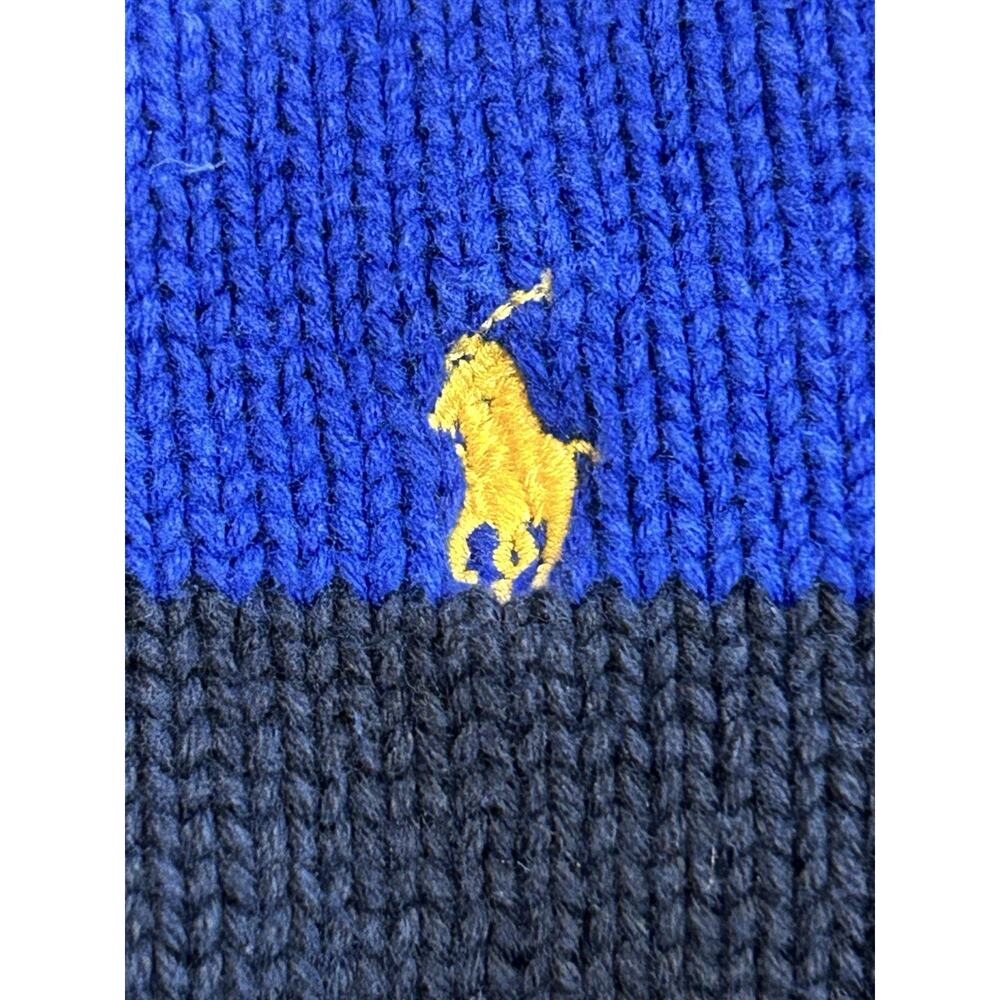 Polo Ralph Lauren Boys Quarter Zip Sweater Cable Knit Blue Black Stripes 5 - Picture 6 of 6